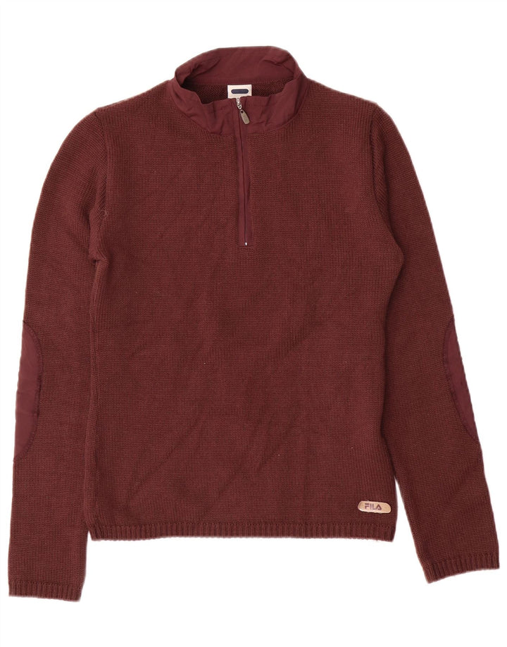 FILA sweater med lynlås til kvinder UK 12 Medium rødbrun uld