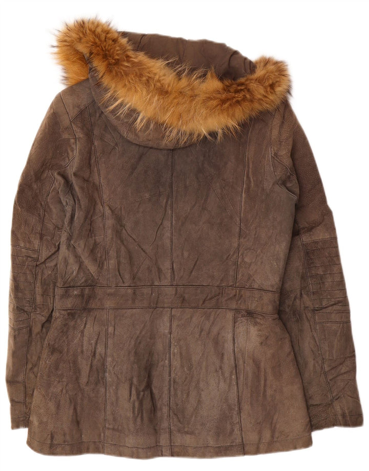 CONBIPEL Womens Hooded Suede Jacket IT 42 Medium Brown Leather