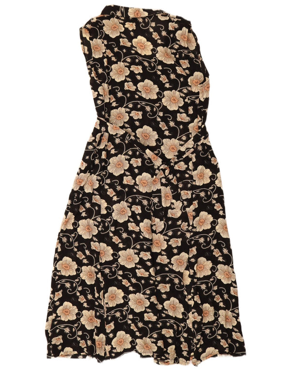 Vintage kvinders ærmeløs skjortekjole UK 18 XL sort blomster