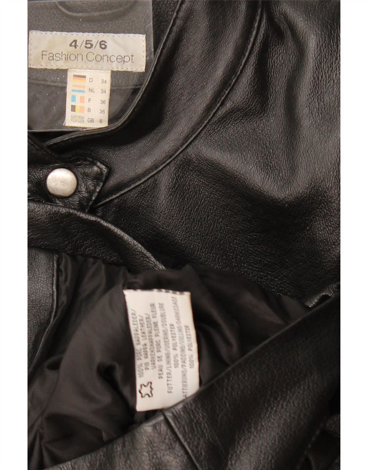 VINTAGE Biker Læderjakke til kvinder UK 8 Lille sort læder