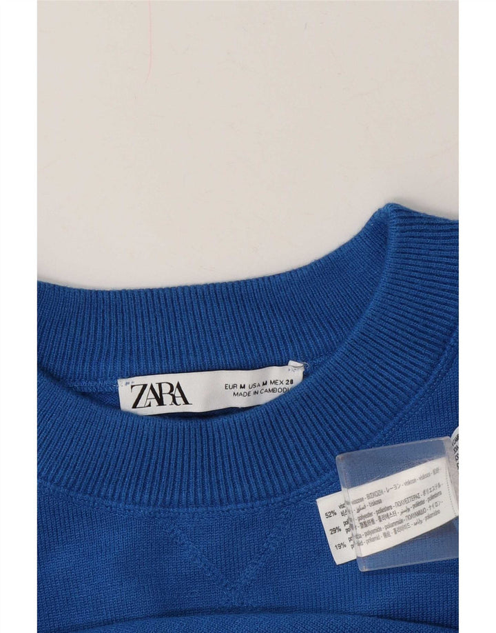 Zara Dame Oversized Crew Neck Jumper Sweater UK 14 Medium Blue Viscose