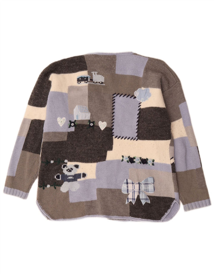 Vintage Kvinde grafisk cardigan sweater UK 10 Lille flerfarvet patchwork