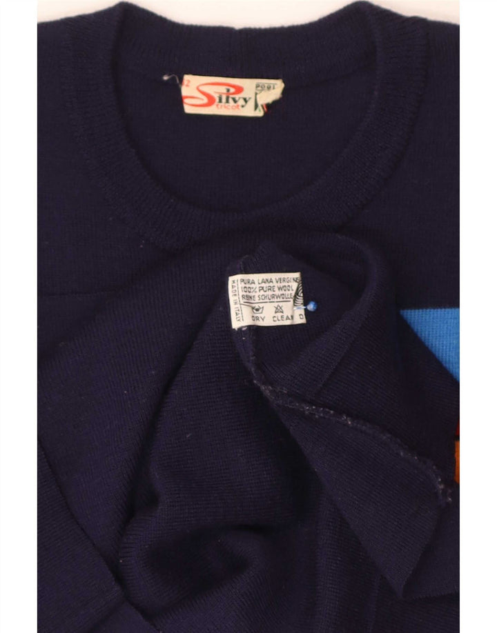 Silvy Herre rund hals sweater IT 52 Stor marineblå stribet ny uld