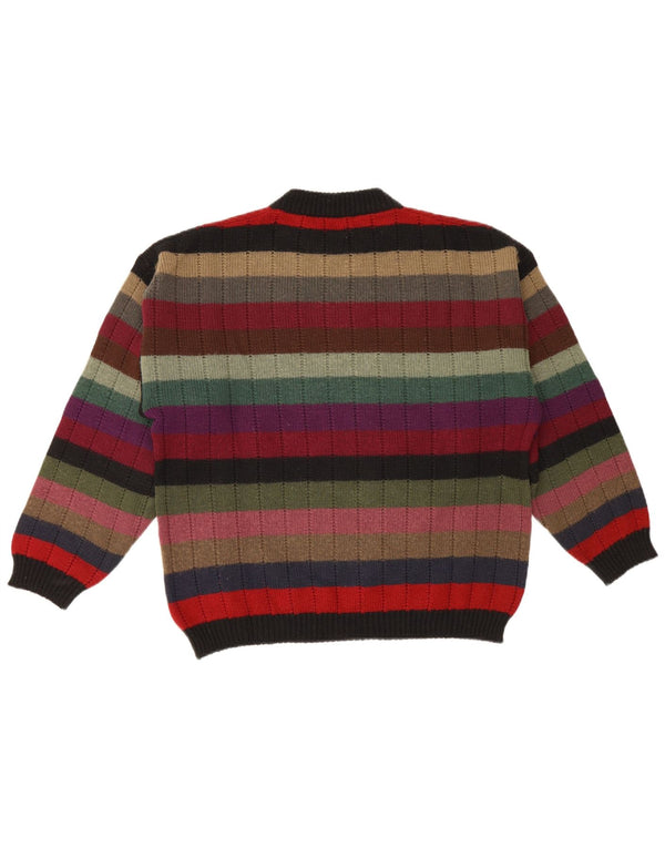 Vintage Herre grafisk rund hals sweater medium flerfarvet stribet