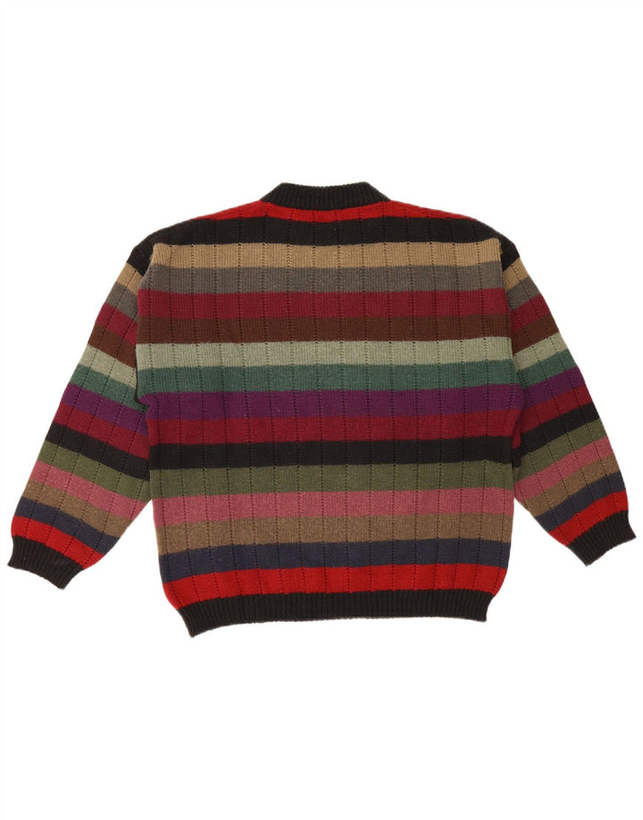 Vintage Herre grafisk rund hals sweater medium flerfarvet stribet