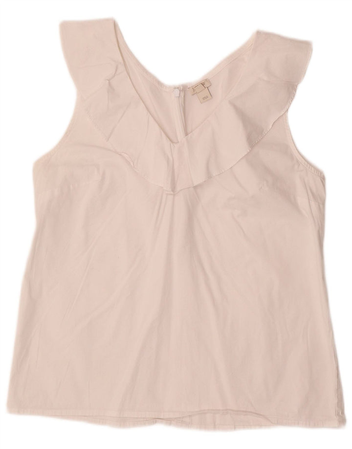 J. Crew Dame ærmeløs bluse Top US 10 Stor hvid bomuld