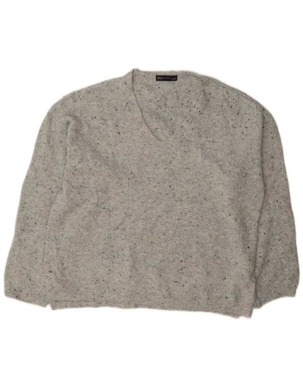 Marks & Spencer Dame V-hals sweater UK 16 Large Grey Flecked