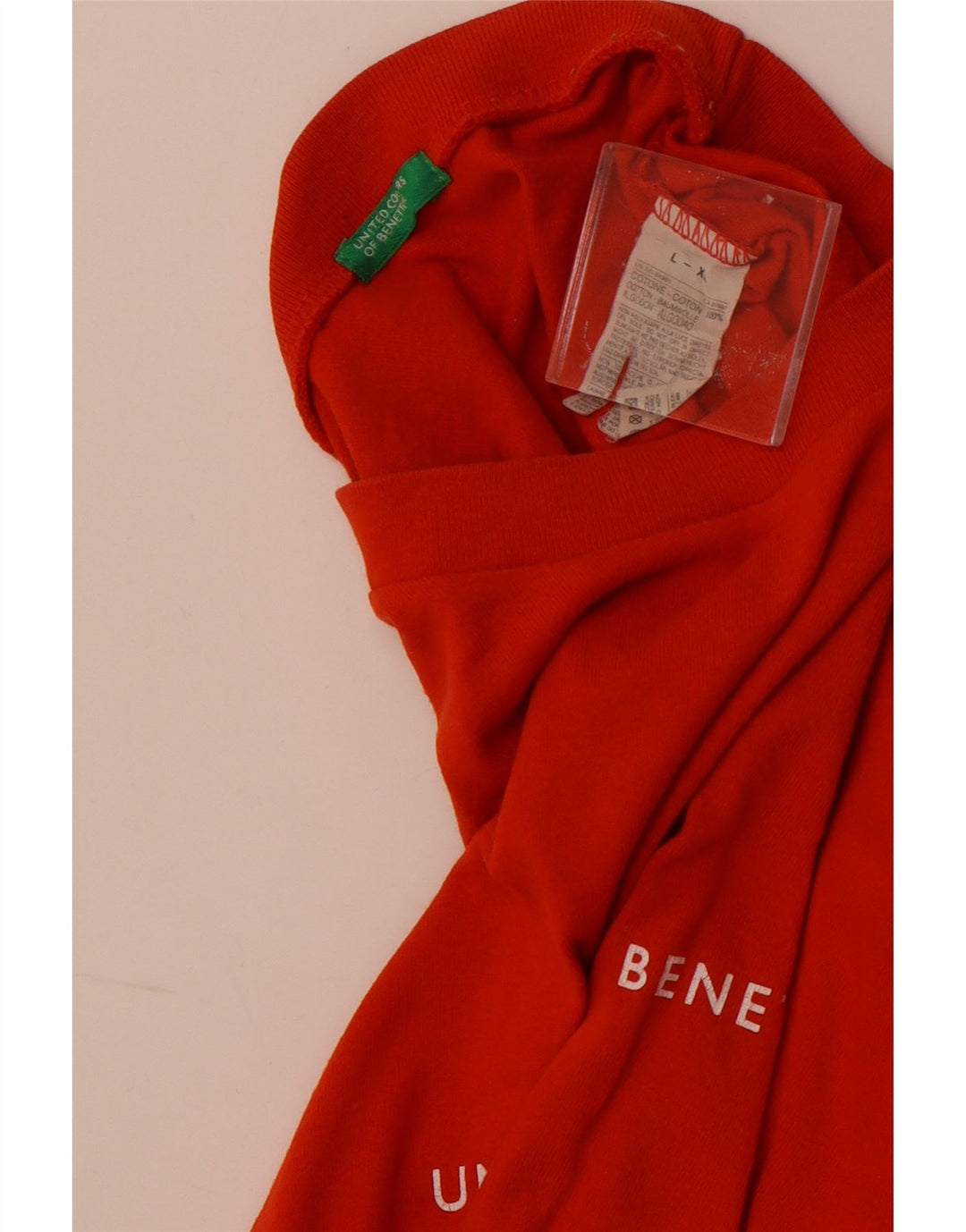 BENETTON Dame Grafisk T-Shirt Top UK 16 Stor Orange Bomuld