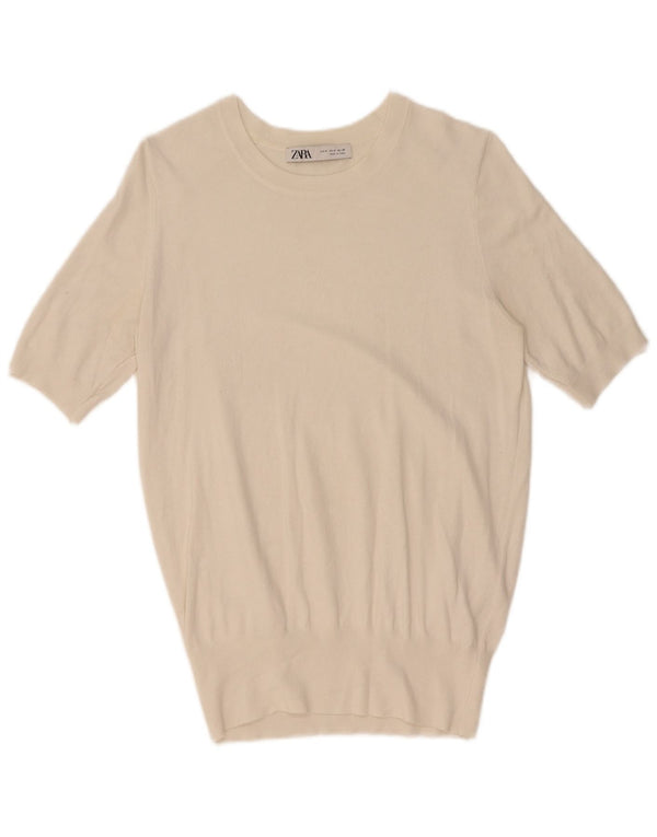 Zara Dame Kortærmet Boat Neck Jumper Sweater UK 12 Medium White