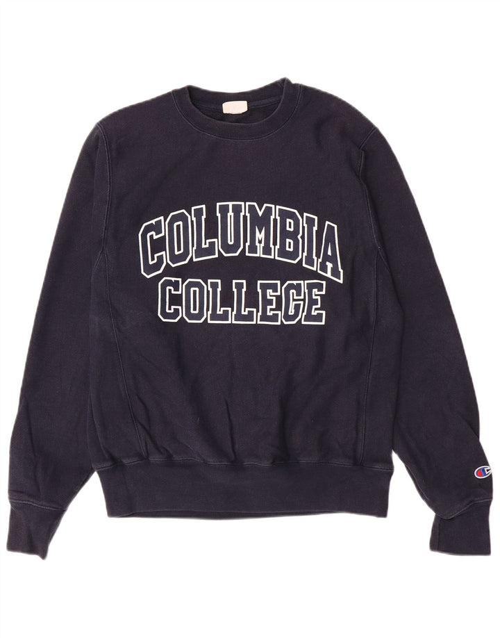 Champion Herre Reverse Weave Graphic Sweatshirt Jumper Small Navy Blue