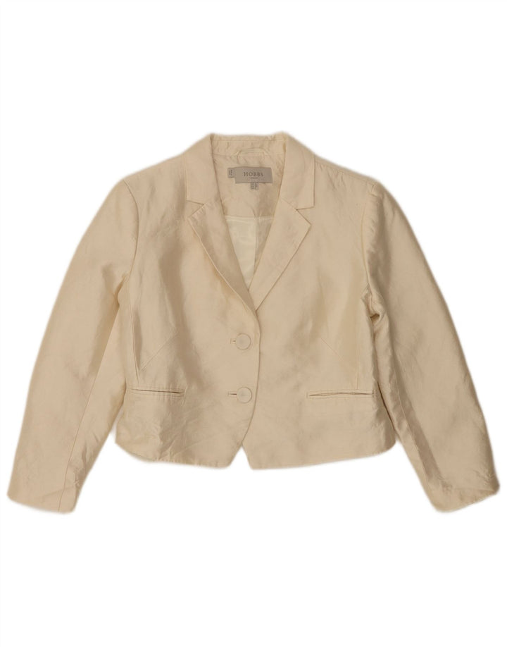 Hobbs Dame 2 Buttons Crop Blazer Jacket UK 10 Small Off White Uld