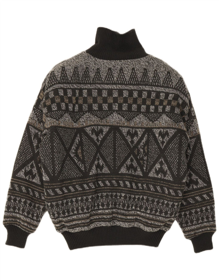 Vintage Strik Bomber Jacket IT 52 XL Grå Fair Isle Polyacryl