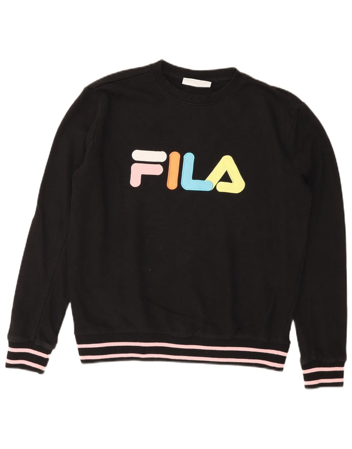 FILA Grafisk Sweatshirt Jumper UK 14 Medium Sort Bomuld