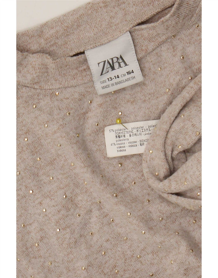Zara Girl Top Langærmet 13-14 År Beige Polyester