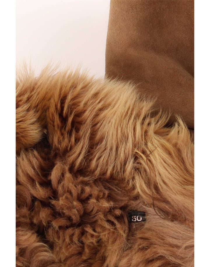 Vintage Dame Loose Fit Shearling Jacket IT 50 XL Brun Klassisk