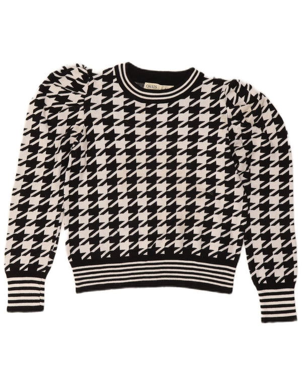Oasis Womens Crop Boat Neck Jumper Sweater UK 10 Small Black Houndstooth