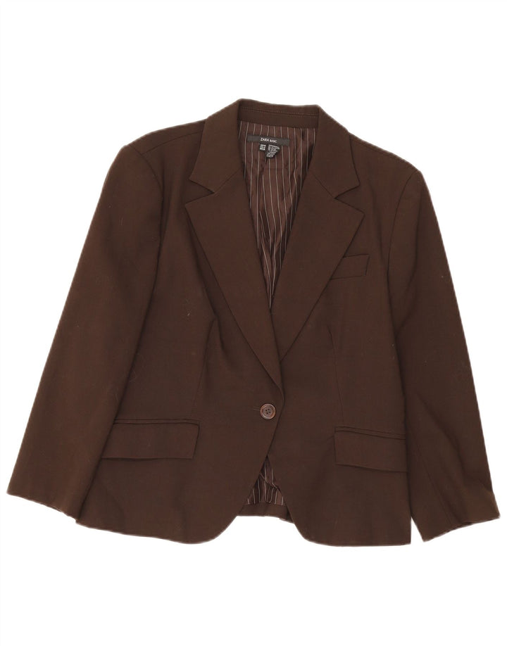 Zara Dame 1-knaps blazerjakke EU 44 XL Brun Polyester