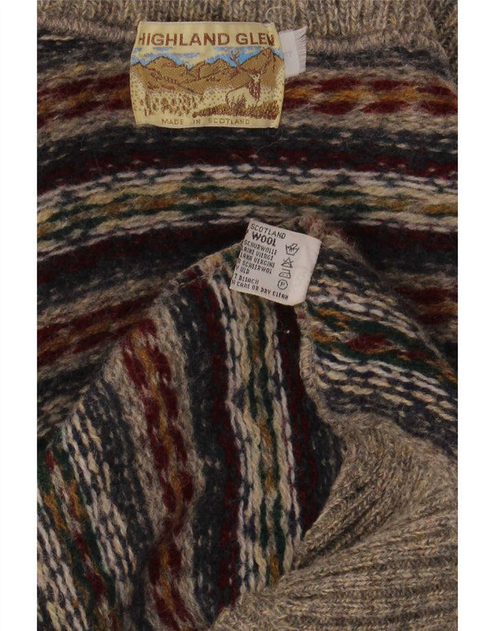 Highland Glen Herre Button Neck Jumper Sweater Medium Grey Fair Isle Wool
