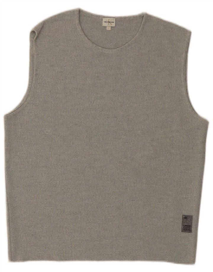 CALVIN KLEIN JEANS Dame Vest Tank Top UK 14 Stor Grå Uld