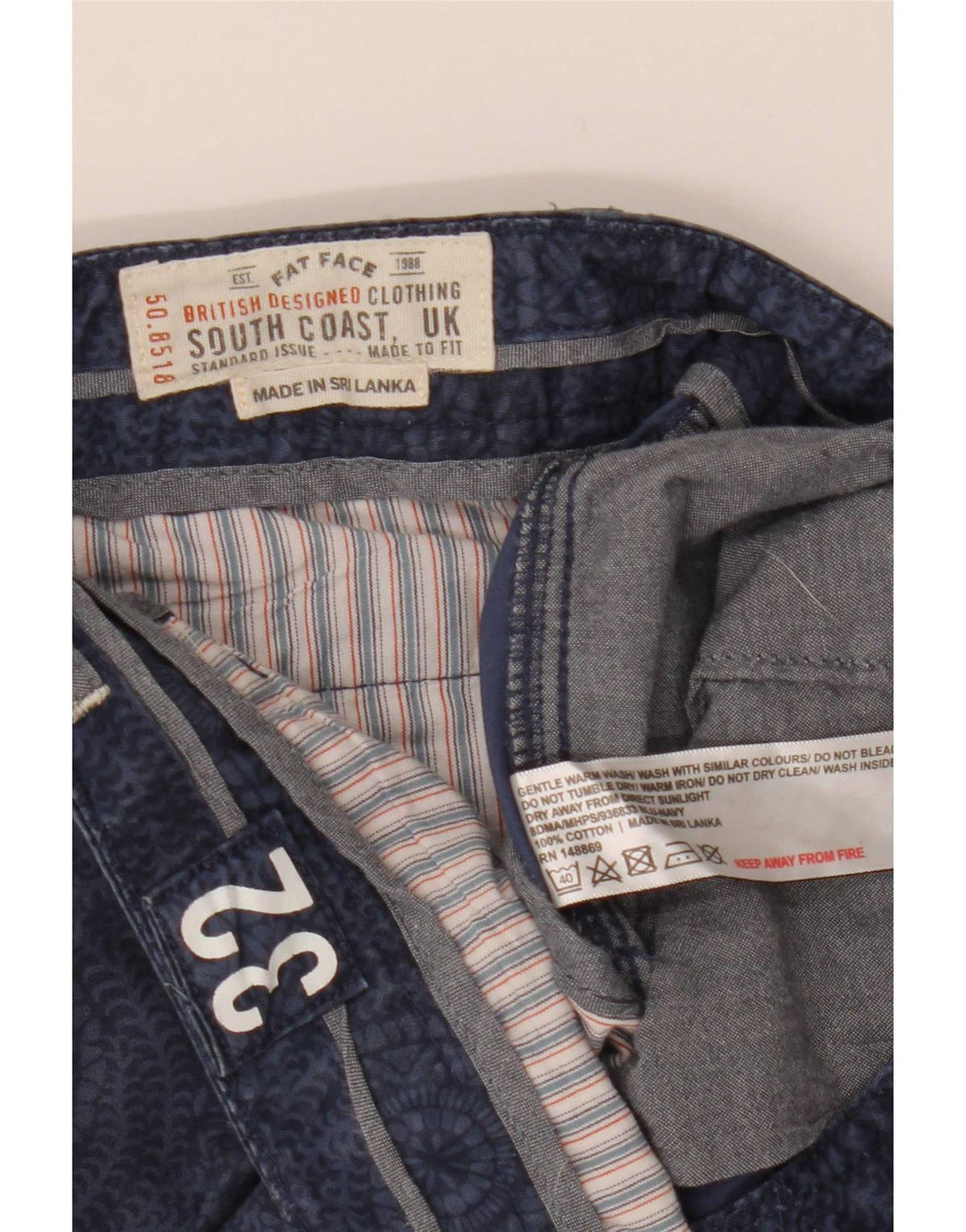 Fat Face Herre Chino Shorts W32 Medium Navy Blue Floral Bomuld