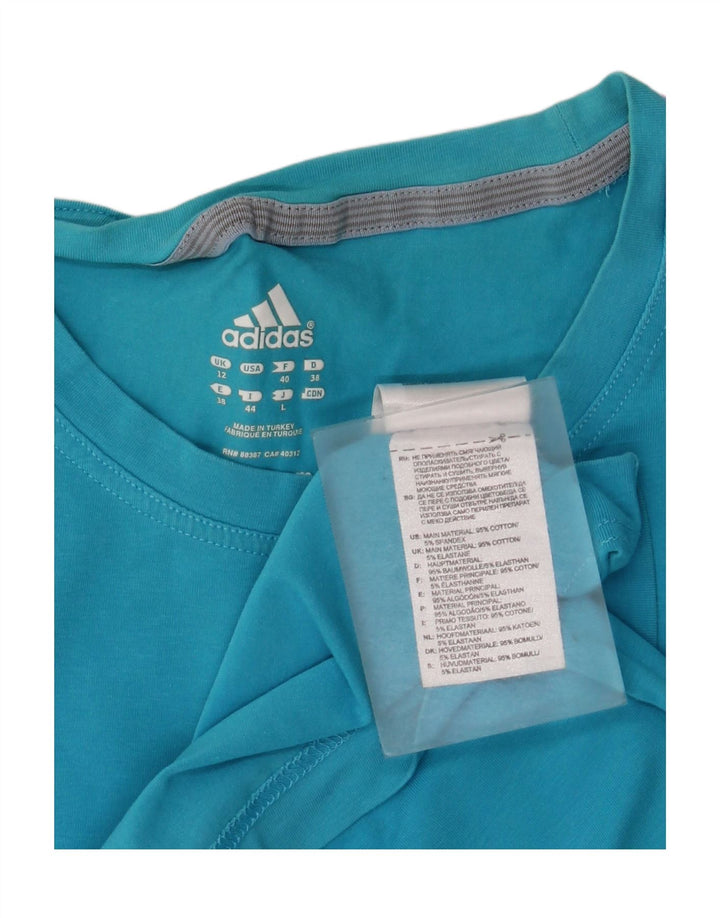 Adidas Dame T-Shirt Top UK 12 Medium Blue Bomuld