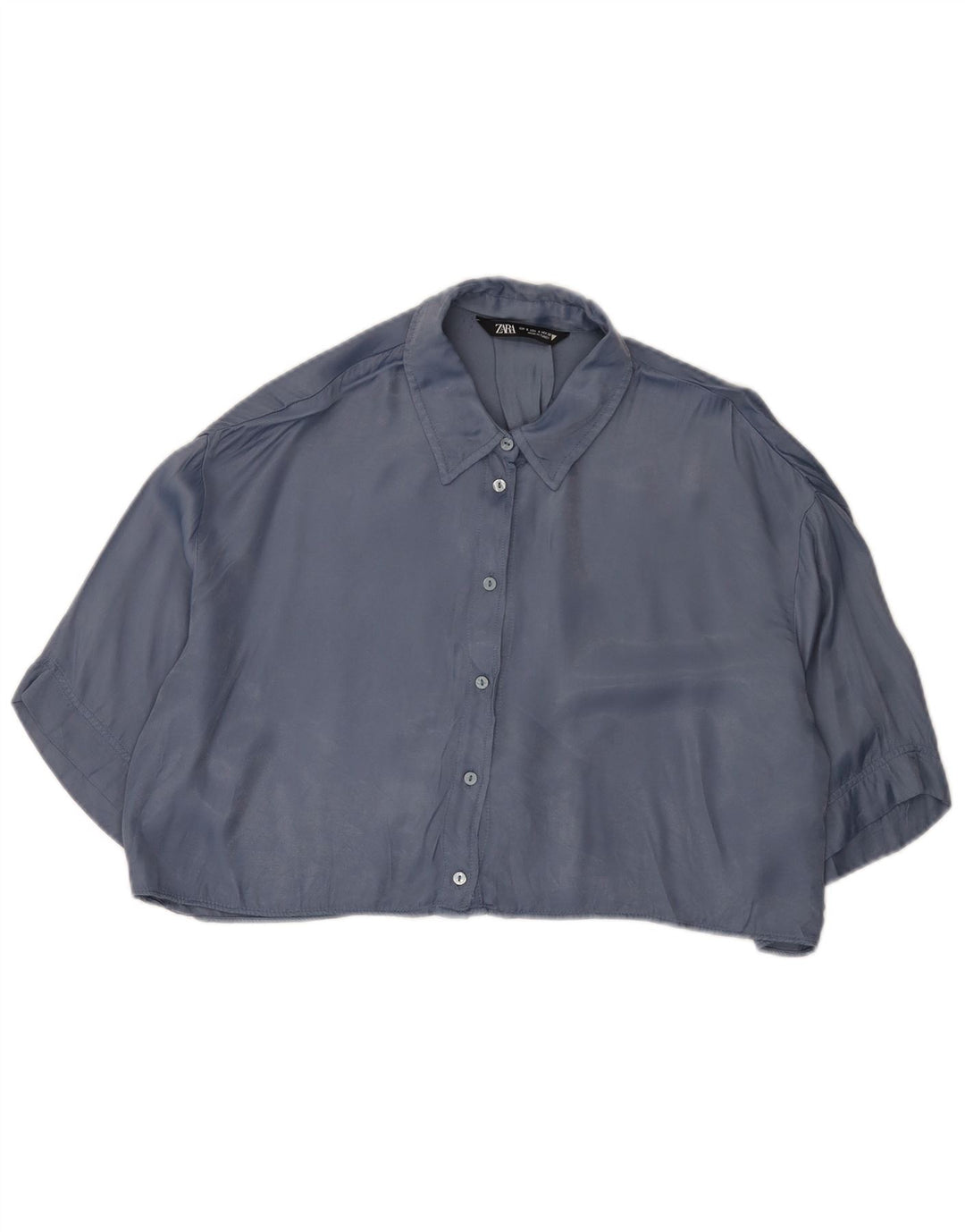Zara Kvinders Oversized Crop Kortærmet Skjortebluse UK 10 Lille Blå