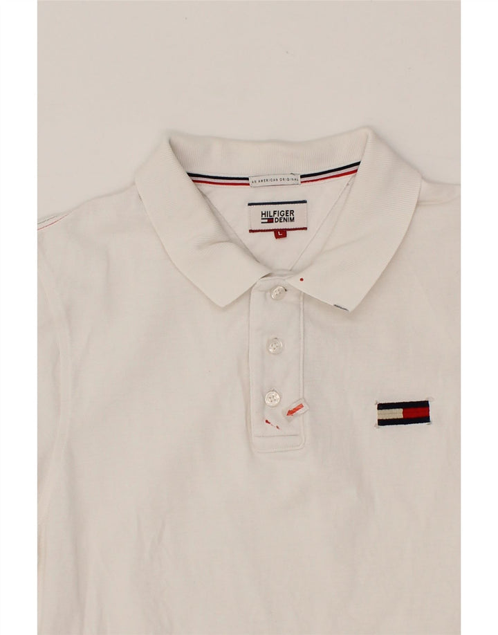 TOMMY HILFIGER Mens Polo Shirt Large White Cotton Vintage Tommy Hilfiger and Second-Hand Tommy Hilfiger from Messina Hembry 