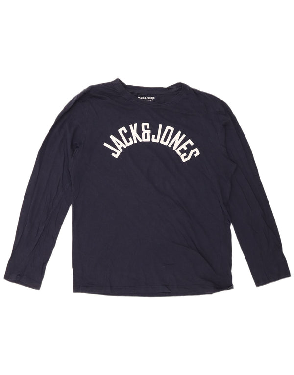 JACK & JONES Herre grafisk top Langærmet medium marineblå bomuld