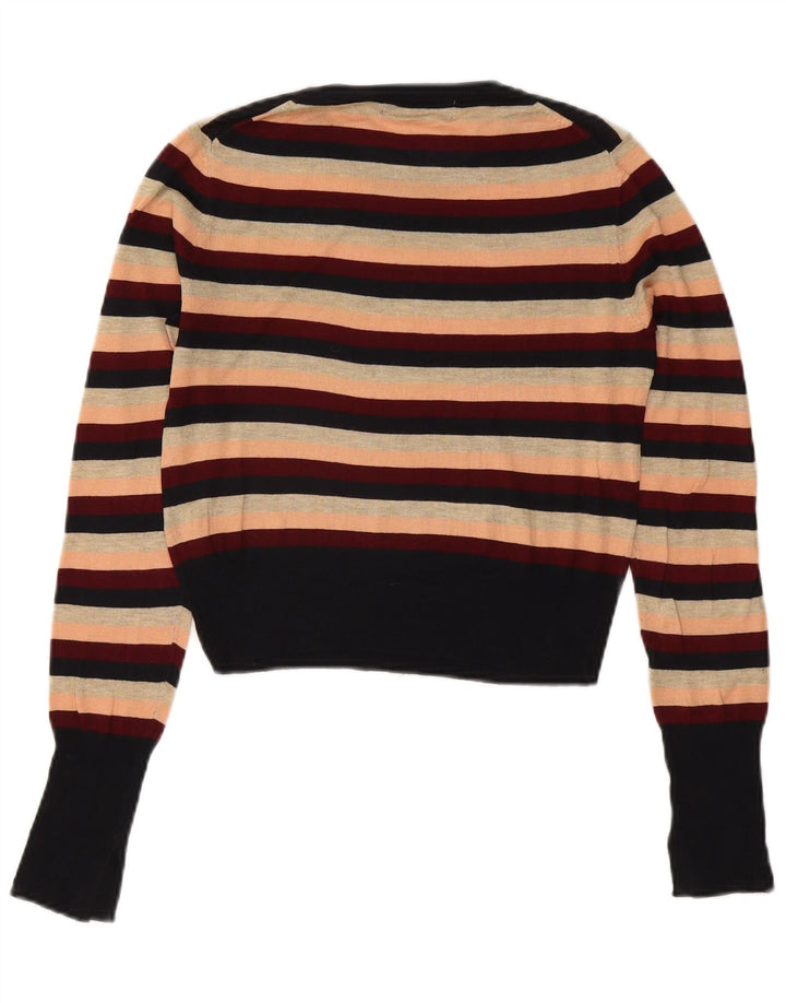 Zara Womens Crop Crew Neck Jumper Sweater UK 10 Small Multicolored Striped