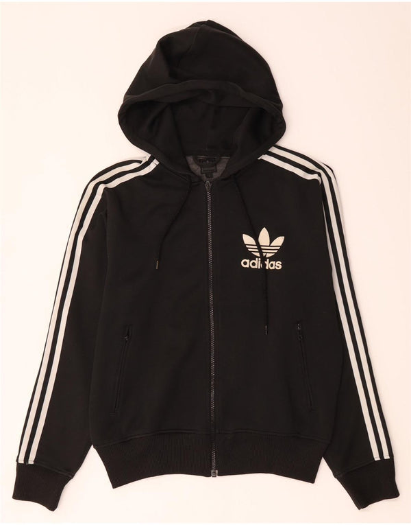 Adidas Womens Zip Hoodie Sweater UK 16 Large Black Polyester
