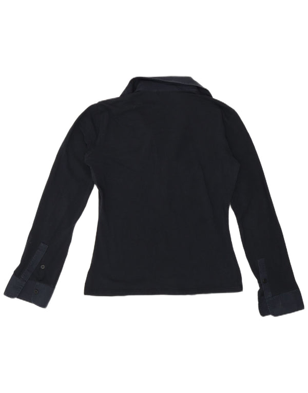 Max Mara langærmet poloskjorte til kvinder UK 14 Medium Navy Blue Colourblock