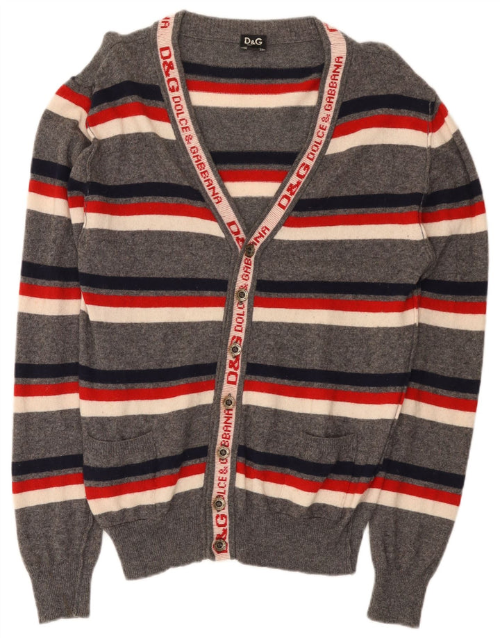 Dolce & Gabbana Herre grafisk cardigan sweater Medium grå stribet uld