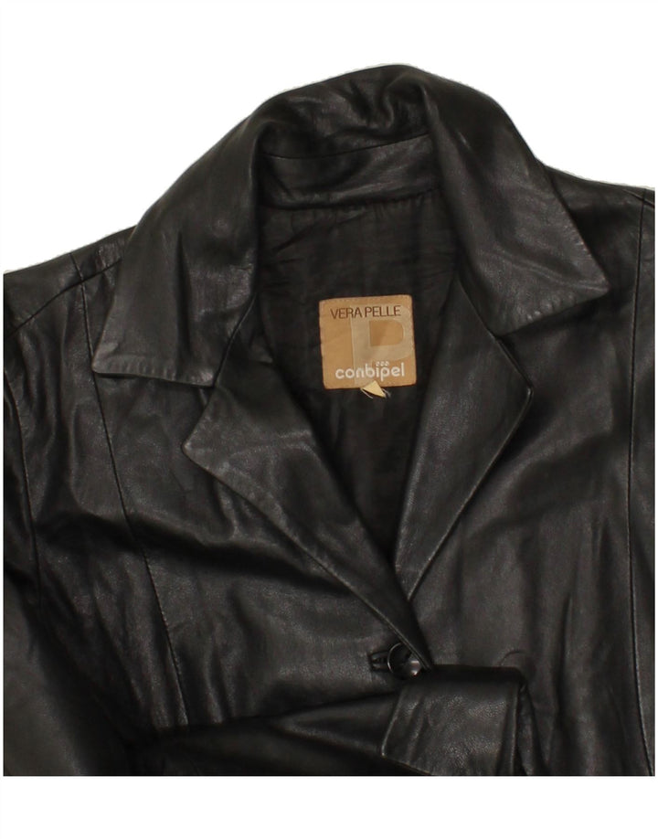 CONBIPEL Womens Leather Coat UK 12 Medium Black Leather Vintage Conbipel and Second-Hand Conbipel from Messina Hembry 