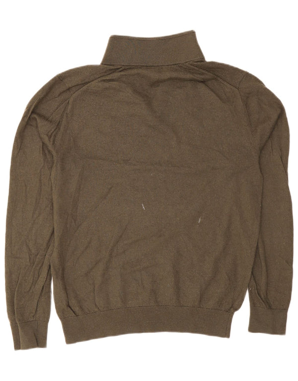 Reiss Mens Zip Neck Jumper Sweater XL Khaki Wool