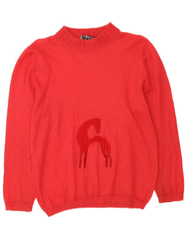 Vintage kvinders grafisk skildpadde hals sweater UK 16 Large Pink