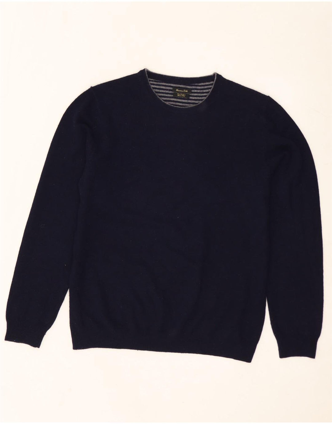 MASSIMO DUTTI Herre sweater med rund hals, stor marineblå uld