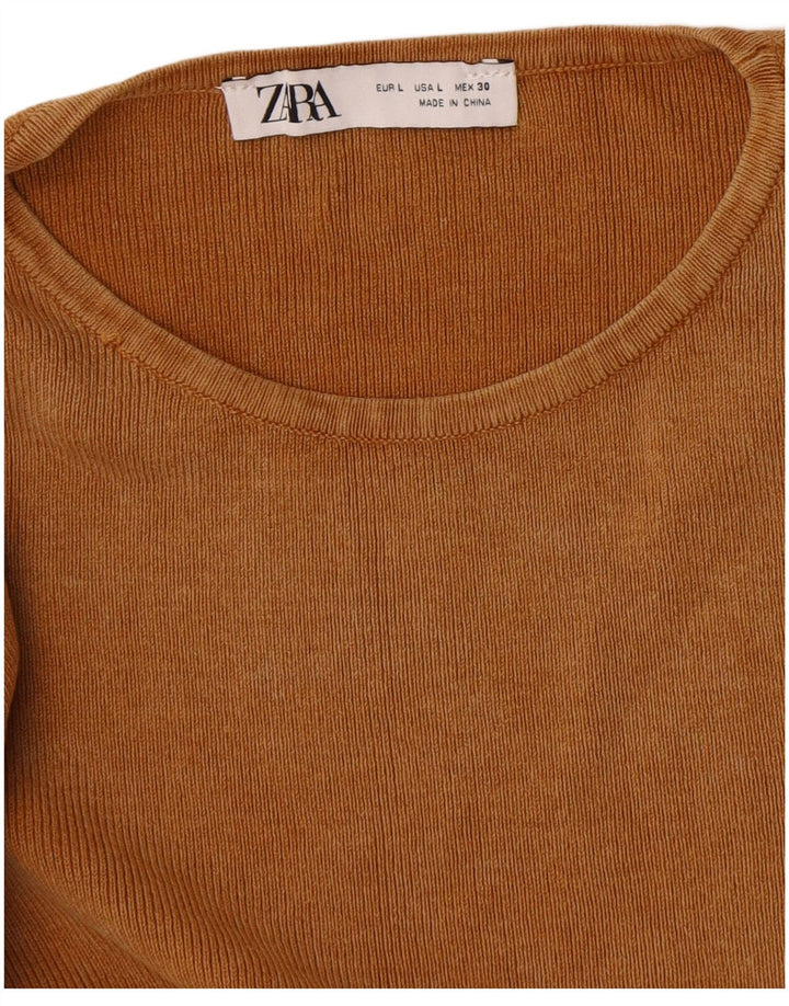 Zara Womens Crop Top Langærmet UK 14 Large Beige