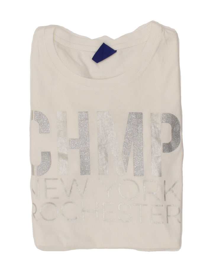 CHAMPION Womens Graphic T-Shirt Top UK 12 Medium White Vintage Champion and Second-Hand Champion from Messina Hembry 