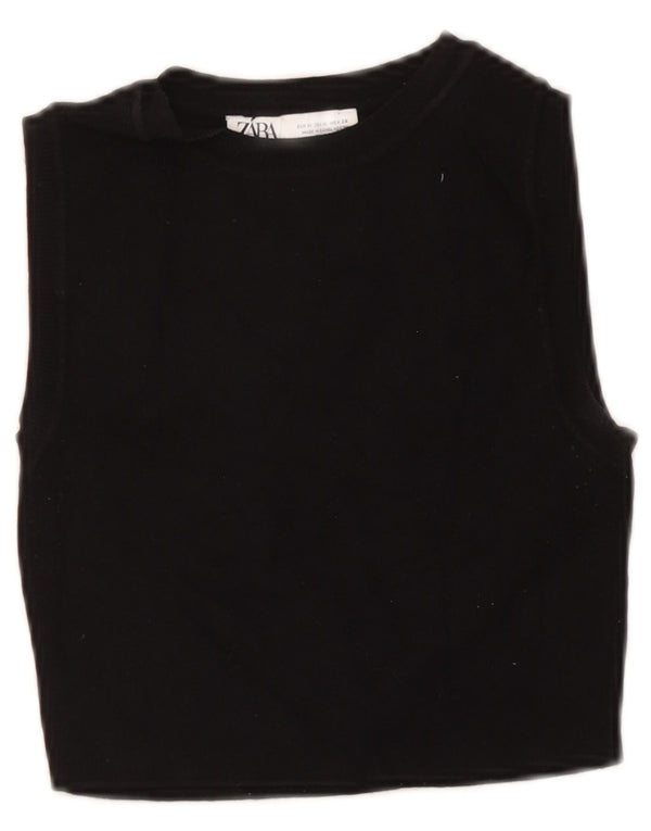 Zara Womens Sleeveless Crop Top UK 12 Medium Black Viscose
