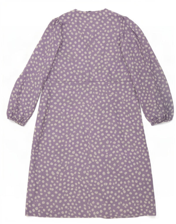 Zara Dame Oversized Ruffle Front Maxi Dress UK 10 Small Purple Spotted
