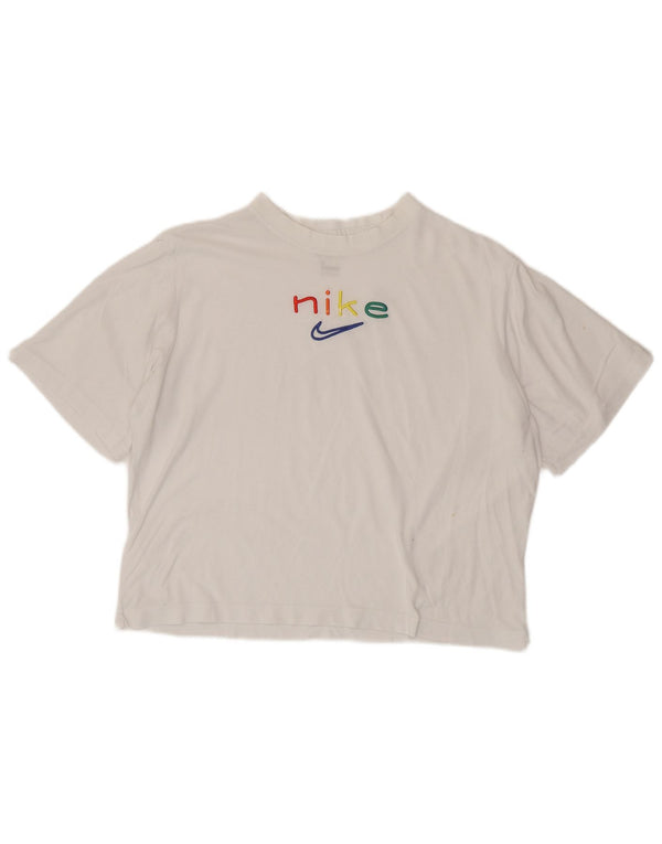 Nike Dame Dri Fit Oversized grafisk T-shirt Top UK 10 Small White