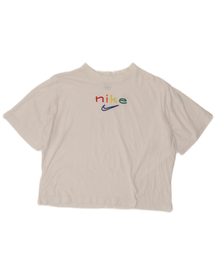 Nike Dame Dri Fit Oversized grafisk T-shirt Top UK 10 Small White