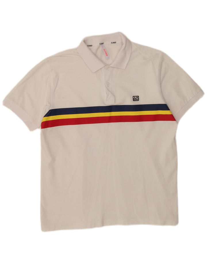 Sun68 Herre poloshirt Stor hvid stribet bomuld