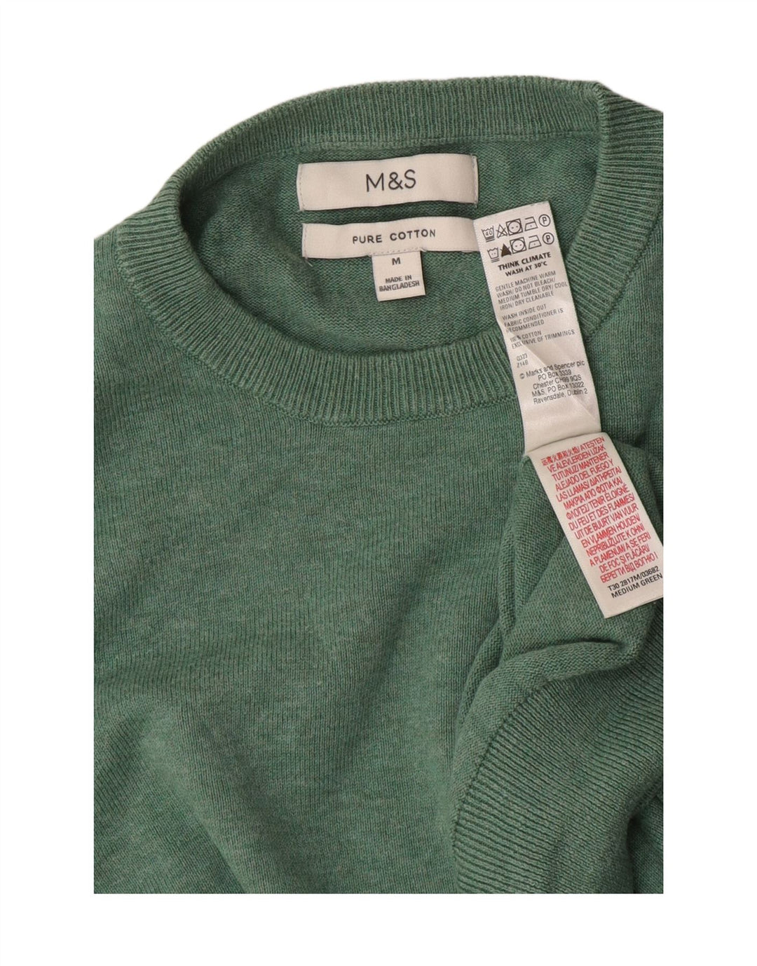 Marks & Spencer Herre sweater med rund hals, mellemgrøn bomuld