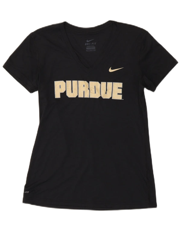 NIKE Dame Purdue Grafisk T-Shirt Top UK 12 Medium Sort