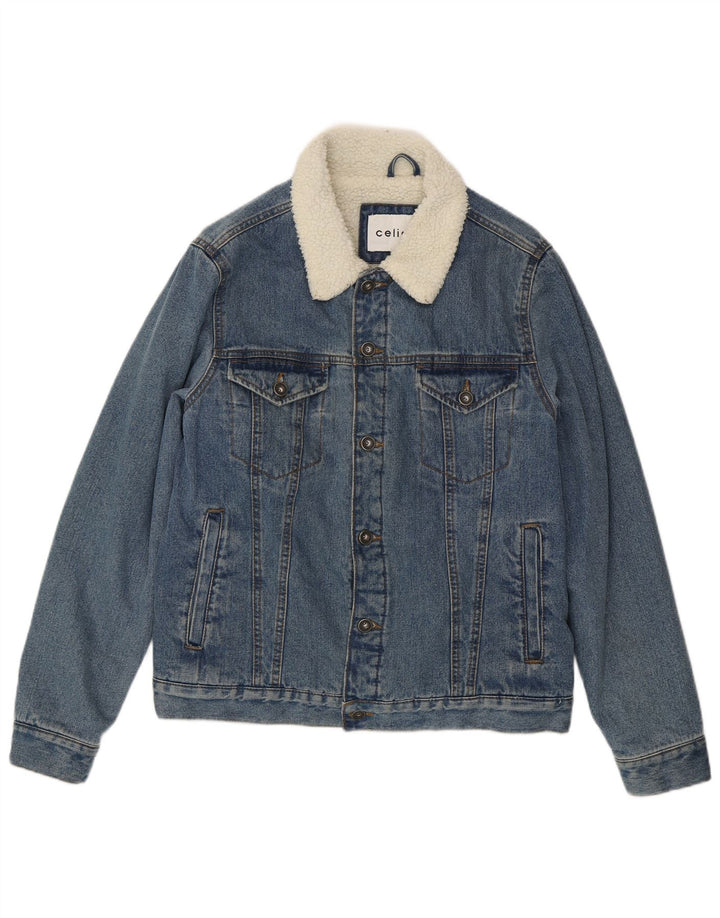 Celio Herre Sherpa denimjakke UK 38 Medium Blue Cotton