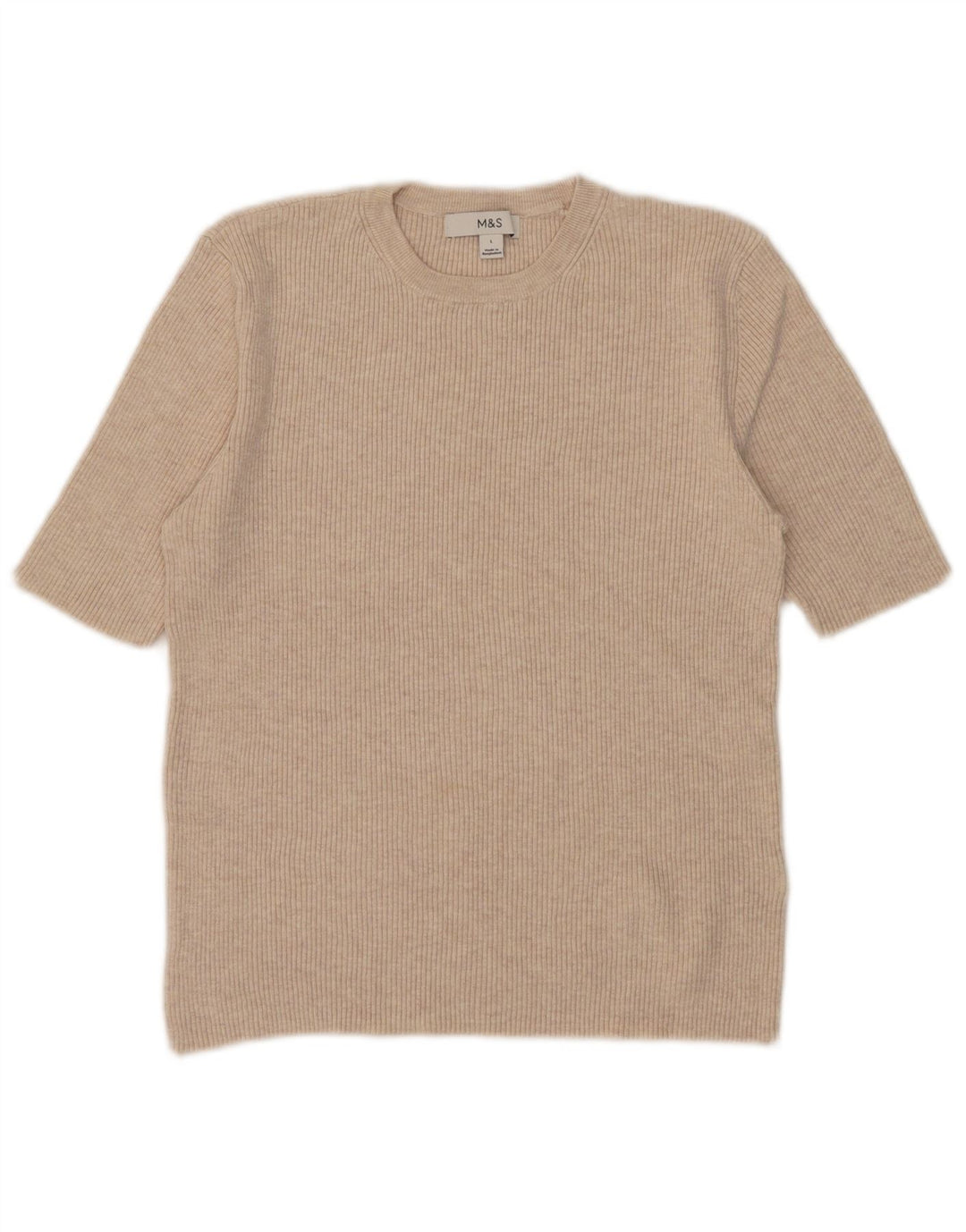 MARKS & SPENCER Womens T-Shirt Top UK 14 Large Beige Viscose