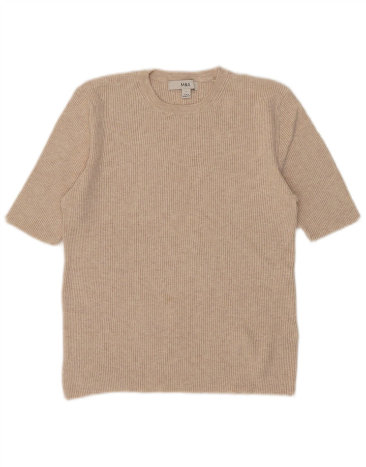 MARKS & SPENCER Womens T-Shirt Top UK 14 Large Beige Viscose