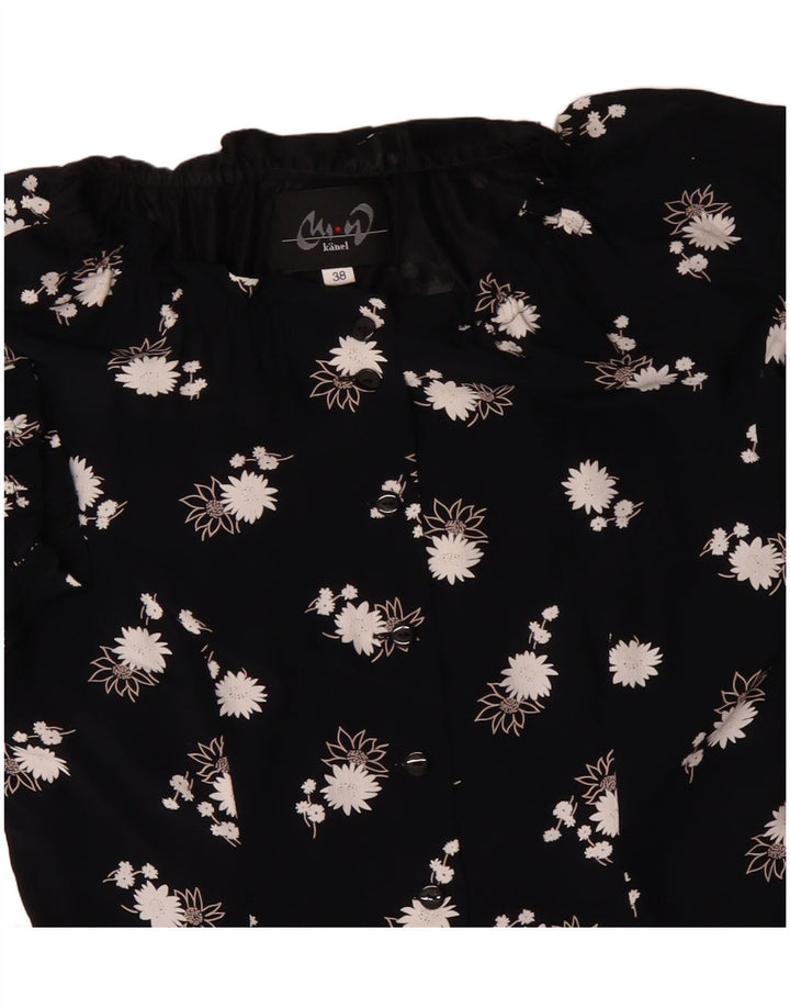 VINTAGE Womens Peplum Dress EU 38 Medium Navy Blue Floral Viscose