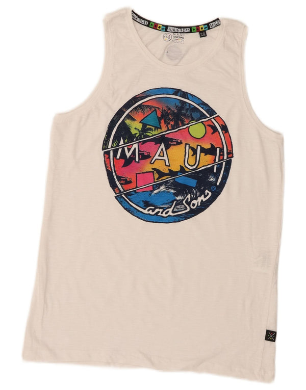 Maui and Sons drenge grafisk vest top 12-13 år hvid bomuld